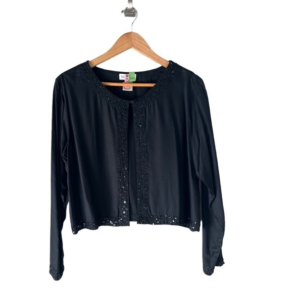 Vintage Paradiso Black Lightweight Sequin Open Front Bolero Bead Drape Closure - Picture 1 of 15